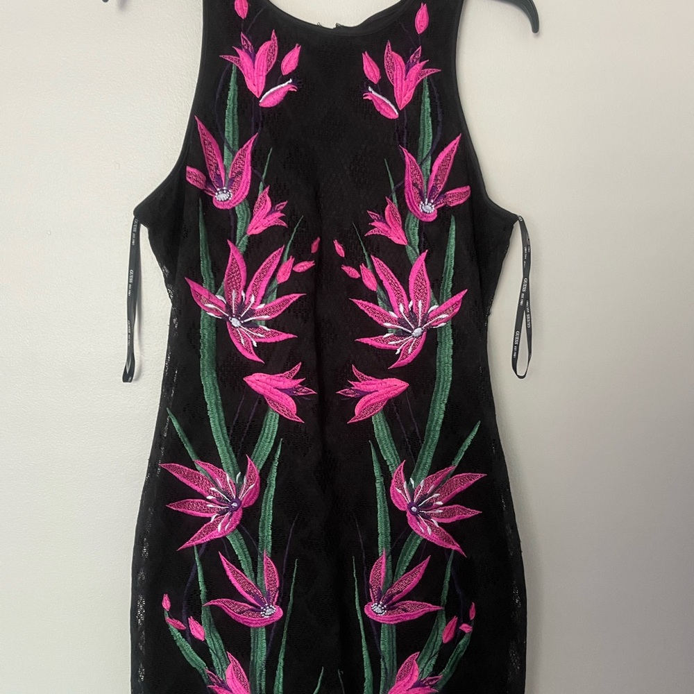 Guess Black and Pink Halter Sheath Mini Dress